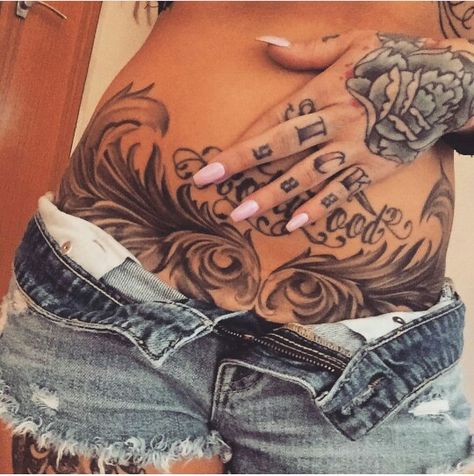 Lower Belly Tattoos, Tummy Tattoo, Cover Up Tattoos For Women, Waist Tattoos, Tattoos To Cover Scars, Belly Tattoos, Henna Tattoo Designs Hand, Best Tattoos For Women, Gorgeous Tattoos