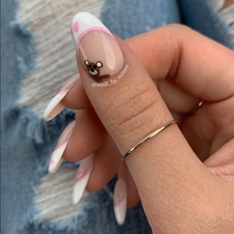 Nails With Bears On Them, Cute Bear Nails, Teddy Nails, Teddy Bear Nails, Bear Nails, Funky Nail Art, Bears Nails, Super Cute Nails, Goth Nails