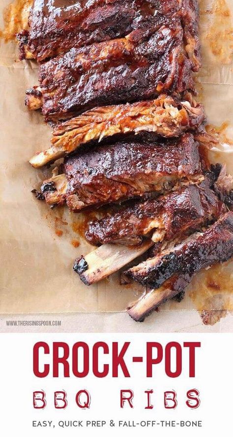 Crock-Pot BBQ Ribs | Fall-off-the-bone tender pork ribs cooked in the crock-pot. This super easy recipe takes less than 10 minutes to prep and can be cooked in as little as 4 hours on the high setting. Use your favorite barbecue sauce for a flavorful, finger-lickin' good meal! Crock Pot Bbq Ribs, Lehenga Hairstyle, Tender Pork Ribs, Extensions Hairstyle, Crock Pot Bbq, Crockpot Ribs, Slow Cooker Ribs, Hacks Lifehacks, Chicken Stuffed