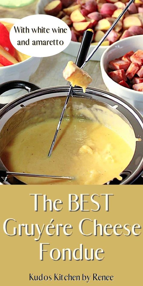 Swiss Fondue Recipe Gruyere Cheese, White Wine Fondue Recipes, White Wine Cheese Fondue, Appetizer Fondue Recipes, Cheese Fondue With Wine, Fondue Cheese Recipe Easy, Gruyere Fondue Recipes, Cheese Fondue Recipe Easy Non Alcoholic, Best Cheese Fondue Recipe