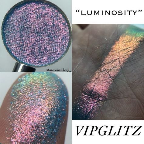 Luminosity Multichrome Eyeshadow Introducing Luminosity a blue Multichrome with a rainbow of shifts!! Luminosity starts blue with shifts that go pink green orang and gold. Introducing V.I.P Glitz & Glam Cosmetics!! Your go to for super sparkly and pigmented eyeshadows. Handmade Vegan and cruelty free. Get the look for less!! 26mm pan ready to put into any magnetic palette. Get the look for less!! Ingredients Mica, Calcium Carbonate, Zinc Stearate, Boron nitrate, Kaolin Clay, Silicon Dioxide, All Midnights Makeup, Multichrome Eyeshadow, Gorgeous Images, Magnetic Palette, Glam Makeup Look, Go Pink, Pinterest Ideas, Womens Apparel, Calcium Carbonate