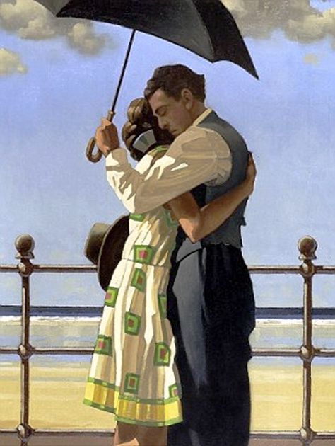 Vettriano, Jack (b,1951)- Couple Hugging Under Umbrella Jack Vetriano, The Singing Butler, Jack Vettriano, Under An Umbrella, René Magritte, Umbrella Art, Gabriel Garcia Marquez, Edward Hopper, Scottish Artists