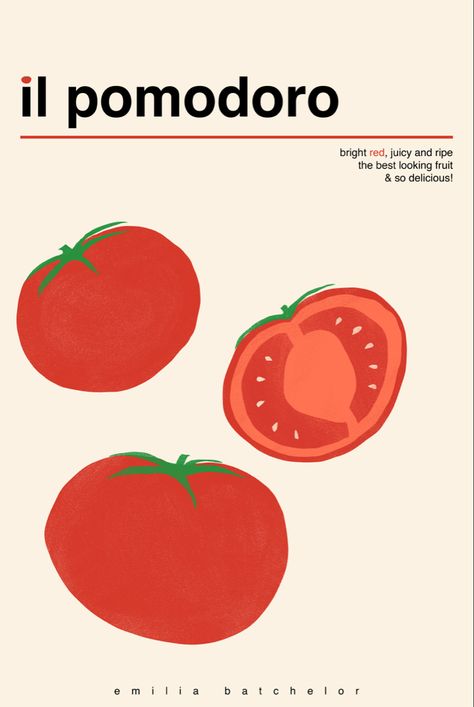 Emilia Batchelor on Instagram: "🍅 experimenting!" illustration abstract simple shape design of three red tomatoes. bright ref circular shape, textured. typography type design poster design mock up drawing design fruit advertisement Tomato Poster Design, Tomato Graphic Design, Tomato Aesthetic, Tomatoes Illustration, Aesthetic Tomato, Tomato Logo, Tomato Poster, Tomato Girl Aesthetic, Tomato Illustration