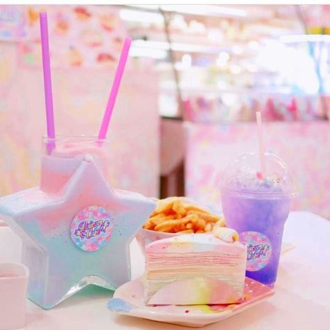 12 Insane Themed Cafés You Need To Visit - Cookie Dough Cafe and More Themed Restaurants - Delish.com Magical Cafe, Pastel Bakery, Cafes In Japan, Unicorn Cafe, Kawaii Cafe, Pastel Desserts, Cat Dragon, Kawaii Foods, Sparkle Unicorn