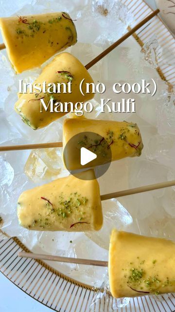 Pooja Ganeriwala on Instagram: "April 30 day-30 reels challenge   Day 11 of the Summer Mango recipes series!   Instant Mango Kulfi (Makes 10-12 pcs)  Milk - 400 ml  Heavy cream - 200 ml  Condensed milk - 300 g  Milk powder - 200 g  White bread - 2 slices  Mango pieces - 1.5 mangoes   Method as shown in the video   #mangomango #mangomania #mangorecipes #egglessmangorecipes #summerrecipes #mangodesserts #mangokulfi #kulfiicecream #kulfi" Kulfi Recipe Condensed Milk, Mango Kulfi Recipe, Reels Challenge, Mango Kulfi, Kulfi Recipe, Mango Dessert, Mango Recipes, Milk Powder, Mango Man