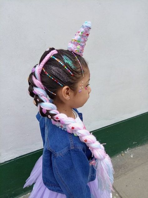 Crazy Kids' Hair Day Styles: Funky, Easy, & School-Ready Buns Unicorn Crazy Hair Day, Playful Hairstyles, Crazy Hair For Kids, Easy Hairdos, Toddler Hairstyles Girl, Unicorn Halloween, Wacky Hair, Crazy Hair Days, Mohawks