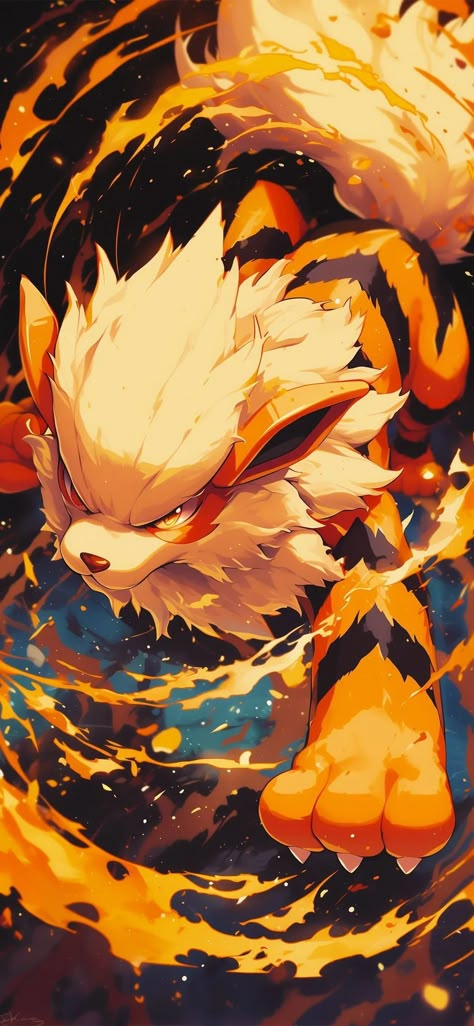 Arcanine Wallpaper Iphone, Fire Pokemon Aesthetic, Fire Pokemon Wallpaper, Growlithe Wallpaper, Arcanine Wallpapers, Ash And Pikachu Wallpaper, Arcanine Tattoo, Flareon Fanart, Arcanine Fanart