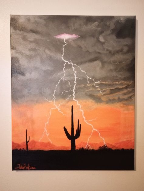 This listing is for a 16 x 20 inch Az Desert Monsoon painting...acrylic on stretched canvas painting i painted..i also will include a varnished custom frame in a matching color...with hanging hardware attached...any questions please ask...thanks...also i have several other to choose from and can take special orders from a photo...thx Llama Canvas Painting Easy, Desert Sunset Painting Easy, New Mexico Paintings, Easy Paintings To Sell, 16 X 20 Canvas Painting Ideas, Painting Ideas Nature Easy, Cool Landscape Paintings, Simple Country Paintings, Easy Western Painting Ideas On Canvas