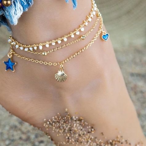 Pearl Ankle Bracelet, Blue Anklet, Starfish Anklets, Anklet Gold, Charm Anklet, Brighton Bracelets, Plastic Bangles, Indian Necklace, Threader Earrings