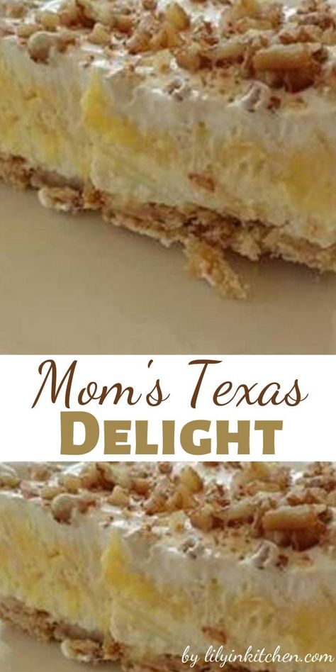 Mom’s Texas Delight – Recipes | Recipe | Lemon lush dessert, Coconut recipes, Dessert recipes easy Lemon Lush Dessert, Delight Dessert, Lemon Cupcake Recipe, Pudding Dessert, Fluff Desserts, Coconut Desserts, Cold Desserts, Pudding Desserts, Coconut Recipes