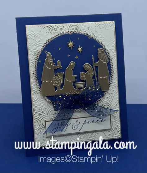 Christmas card using the Night Divine Bundle by Stampn' Up!! Christian Christmas Cards Handmade, Distressed Tile, Nativity Christmas Cards, Christian Christmas Cards, Christmas History, Heat Embossing, Religious Christmas Cards, Christmas Blessings, Homemade Christmas Cards