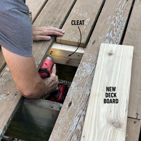 DIY Deck Board Replacement | The Family Handyman Diy Replace Deck Boards, Replacing Deck Boards, Painted Wood Deck, Easy Deck, Deck Restoration, Deck Repair, Deck Framing, Deck Makeover, Deck Privacy