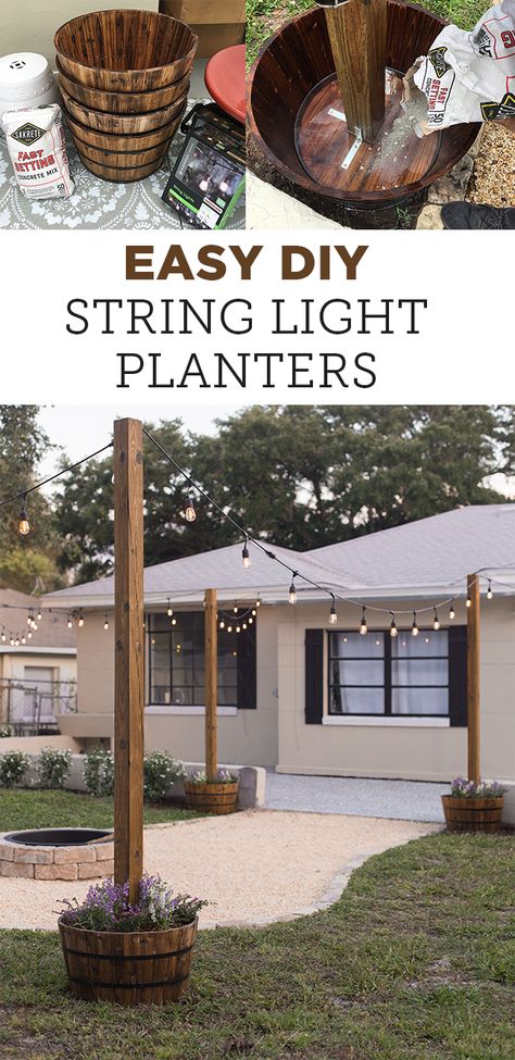 String Light Planters, Light Planters, Design Per Patio, Diy String Lights, Casa Exterior, Backyard Diy Projects, Backyard Projects, Backyard Fun, Backyard Makeover