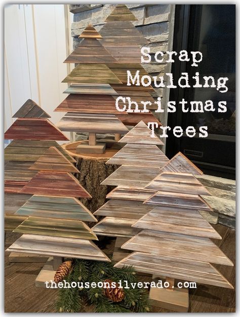 Wood Christmas Trees, Homemade Christmas Crafts, Wood Moulding, Christmas Bucket, Farmhouse Style Christmas, How To Make Christmas Tree, Christmas Craft Projects, Country Christmas Decorations, Wood Christmas Tree