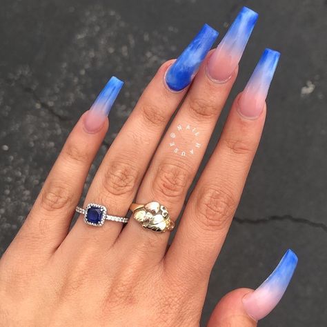 Fade Nails, Faded Nails, Tie Dye Nails, Long Acrylic Nail Designs, Blue Acrylic Nails, Summer Acrylic Nails, Beautiful Nail Designs, Beauty Nail, Coffin Nails Designs