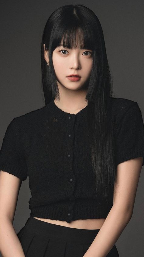 Eunchae Black Hair, Eunchae Wallpaper, Lesserafim Eunchae, Eunchae Lesserafim, Le Sserafim Eunchae, Hair Inspiration Long, Short Hair Styles Easy, About Hair, Girl Icons