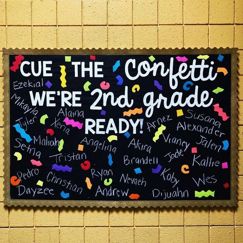 @learningwithlori on Instagram: “Let the party begin! 🥳 The first bulletin board of the year is up and ready for the start of the school year! The best part was it was sooo…” School Age Bulletin Boards Ideas, Preschool Graduation Bulletin Board, Pto Bulletin Board, Graduation Bulletin Board, Elementary School Bulletin Boards, Prek Graduation, Creative Bulletin Boards, Elementary Bulletin Boards, Kindergarten Bulletin Boards