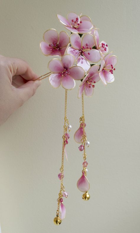 Sakura Accessories, Sakura Jewelry, Trendy Gold Necklace, Japanese Accessories, Aesthetic Edgy, Flower Kimono, Bridal Design, Chinese Hair Accessories, Magical Jewelry