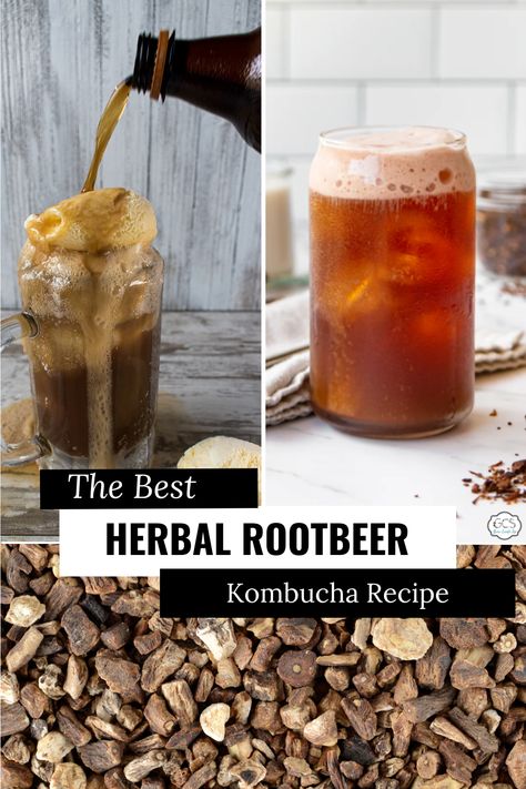 Dr Pepper Kombucha Recipe, Homemade Kombucha Flavors, Root Beer Syrup Recipe, How To Flavor Kombucha, Root Beer Kombucha, Alcoholic Kombucha, Kombucha Flavors Recipes, Probiotic Recipes, Fermented Root Beer