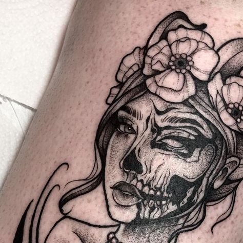 Half Woman Half Skeleton Tattoo, Half Lady Half Skull Tattoo, Half Face Half Skull Tattoo, Lady Skull Tattoo, Skull Lady Tattoo, Half Woman Half Skull Tattoo, Split Personality Tattoo, Half Skull Half Face Tattoo, Half Skull