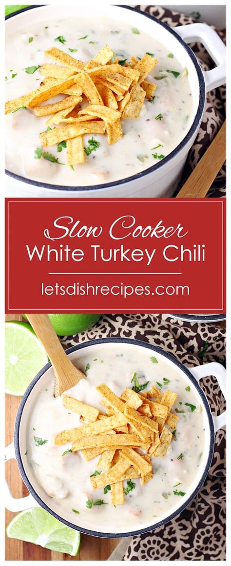 White Bean Chili Crockpot, White Turkey Chili Recipe, White Turkey Chili, White Bean Turkey Chili, Chili Crockpot, Leftover Ideas, Turkey Chili Crockpot, Turkey Chili Recipe, Slow Cooker Chili Recipe