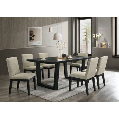 Instantly set up your dining room or kitchen with this beautiful all wood table and chairs set. The table is all wood with a beautiful satin wood finish for everyday use. Chairs are comfortable high back for comfort. This stylish table and chairs set is ideal for dinette, kitchen, and dining areas. Whether hosting a relaxed dinner party with close friends or enjoying an everyday meal with the family this elegant wood dining set is a must-have for your home. Crafted from solid and engineered wood Brown Dining Room Ideas, Wood Table And Chairs, Havenly Dining Room, Modern Dining Room Decor, Dining Room Decor Elegant, Black And White Dining Room, Dining Room Table And Chairs, Brown Dining Room, Kitchen Table Set