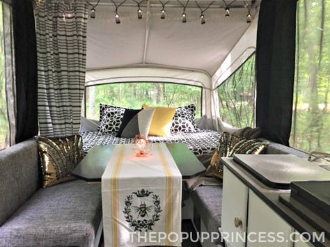 Camper Redecorating, Redo Camper, Coleman Pop Up Campers, Small Pop Up Campers, Best Pop Up Campers, Camper Inspiration, Pop Up Campers, Pop Up Princess, Boho Camper