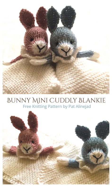 Knit Bunny Mini Cuddly Blankie Free Knitting Patterns Crochet Bunny Blanket, Patterns For Toys, Baby Knitting Patterns Free Newborn, Easy Baby Knitting Patterns, Lovey Baby Blanket, Knit Bunny, Rabbit Knitting Pattern, Bunny Knitting Pattern, Bunny Lovey