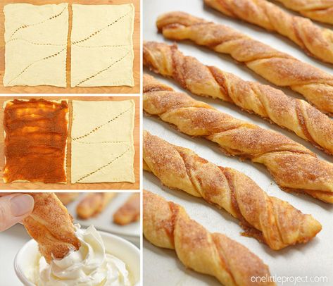 These easy pumpkin pie twists are SO GOOD and really simple to make. This is such a great fall dessert idea and a delicious treat for Thanksgiving or Halloween! They taste amazing sprinkled with cinnamon sugar, or you can dip them in a generous bowl of whipped cream. In less than 20 minutes you can whip up a batch of pumpkin deliciousness. Such a great pumpkin recipe! Pumpkin Pie Twists, Halloween Pie, One Little Project, Snickerdoodle Bars, Mini Pumpkin Pies, Pumpkin Chocolate Chip Muffins, Easy Pumpkin Pie, Pumpkin Recipe, Twisted Recipes