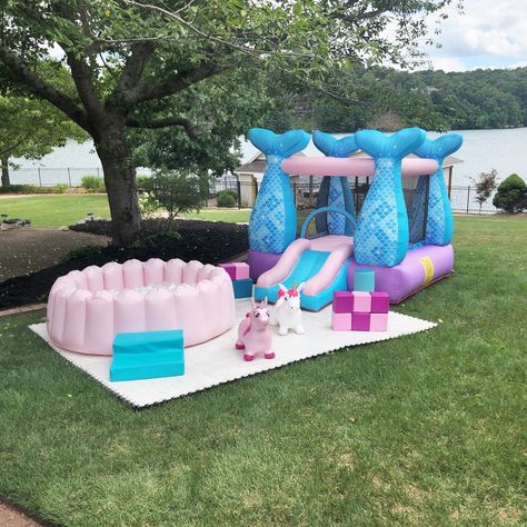 Mermaid Bounce House, House Pool Party, Party Bounce House, Toddler Bounce House, Ball Pit With Slide, Party Rentals Business, Bounce House Birthday, Mermaid Pool Parties, Mermaid Balloons