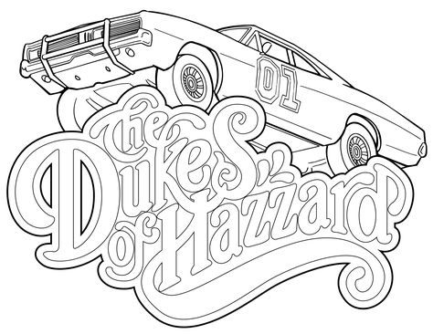 Car Drawing Pencil, Car Coloring Pages, Cartoon Car Drawing, Dukes Of Hazzard, Adult Colouring Printables, The Dukes Of Hazzard, General Lee, Words Coloring Book, Cool Car Drawings