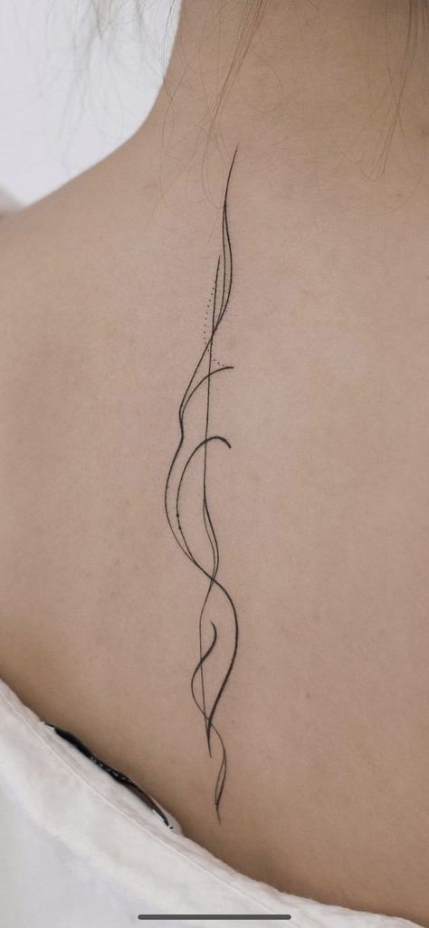 Black Line Tattoos For Women, Delicate Vertical Tattoo, Vertical Wrist Tattoo Words, Elegant Line Tattoos For Women, Single Line Spine Tattoo, Fineline Spine Tattoo Minimalist, River Spine Tattoo, Straight Line Back Tattoo, Linear Spine Tattoo