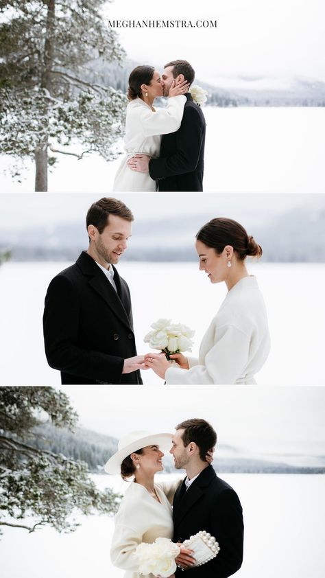 Elegant and timeless wedding portraits at winter elopement at Four Seasons Hotel in Whistler, British Columbia. This elopement features some of my favourites - fresh snow, modern wedding styling, and pure joy. It's not too late to plan your British Columbia snowy elopement! I Meghan Hemstra, Vancouver destination wedding & elopement photographer Snow Wedding Pictures, Whistler Elopement, British Columbia Winter, Whistler Winter, Snowy Elopement, Elegant And Timeless Wedding, Elopement Pictures, Snowy Wedding, Winter Wedding Photos