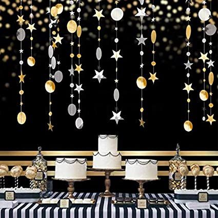 Star Bunting, Streamer Party Decorations, Streamer Decorations, Silver Party Decorations, Streamer Backdrop, Hanging Stars, Gold Party Decorations, Paper Streamers, Silver Party