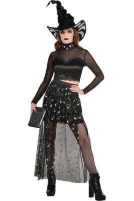 Witch Halloween Costume For Women, Black Mock Neck Top, Lunar Witch, Casting Spells, Celestial Print, Costumes Dresses, Witch Costumes, Witch Halloween Costume, Black Mock Neck