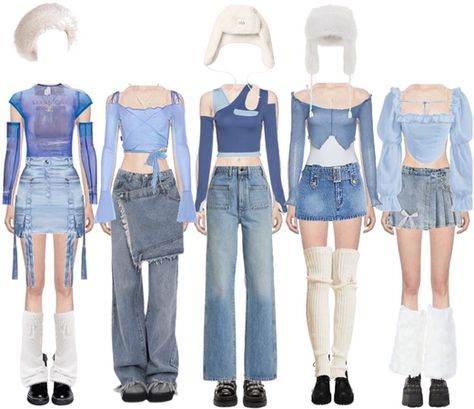 Newssera on ShopLook | The easiest way to find the perfect outfit Txt Blue And White Outfit, Blue Idol Outfit, Blue Outfit Concert, Blue Performance Outfit, Warm Concert Outfit, Stage Outfits Blue, Blue Kpop Outfit, Blue Outfit Korean, Kpop 5 Members Outfit