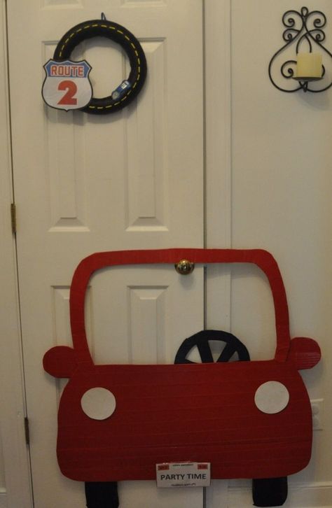 Road Trip Door Decoration, Car Cutout Photo Prop, Car Cutout, Car Photo Booth, 2nd Birthday Party Decorations, Diy Party Photo Booth, Road Lines, Cars Birthday Party Decorations, Cars Birthday Party