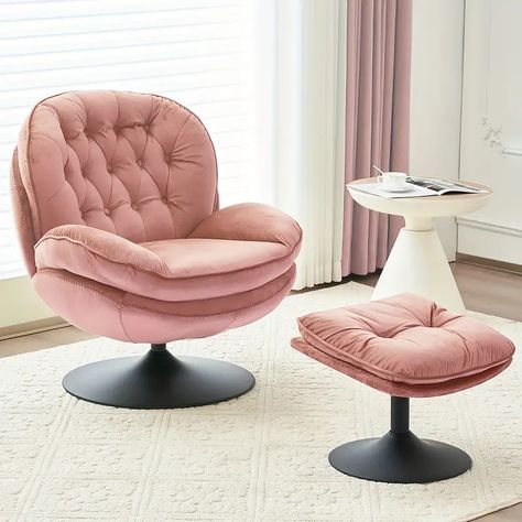 Velvet Swivel Accent Chair Ottoman Set Modern Tufted - Temu Chic Accent Chairs, Tv Chair, Accent Chair With Ottoman, Velvet Lounge Chair, Accent Chair Bedroom, Chic Chair, Rocking Chair Nursery, Chair With Ottoman, Tufted Arm Chair