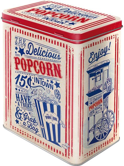 Popcorn Tin, Cereal Containers, Nostalgic Design, Coffee Storage, Ge Bort, Coffee Tin, Nostalgic Art, Fairy Cakes, Tin Containers