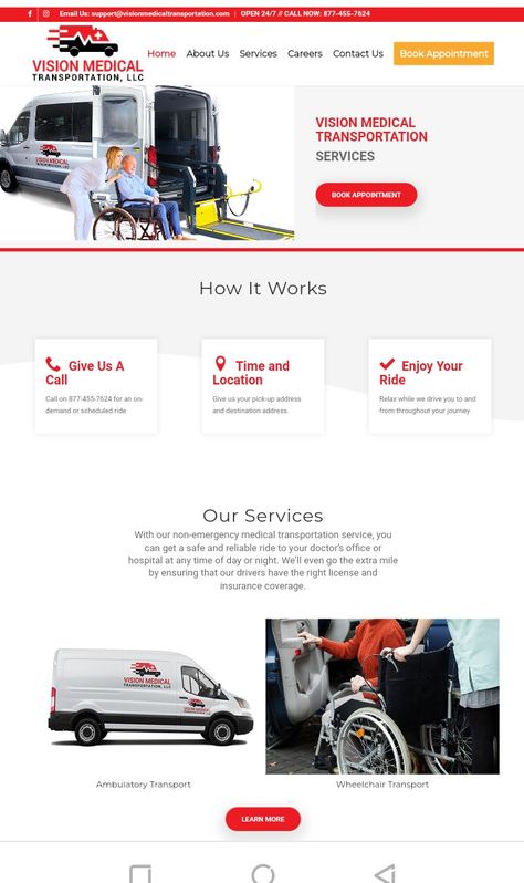 Mobile medical transportation NEMT website page design by patdev247 Website Page Design, Non Emergency Medical Transportation, Transportation Business, Webpage Layout, Logo Moodboard, Medical Transportation, Website Page, Service Logo, Doctor Office