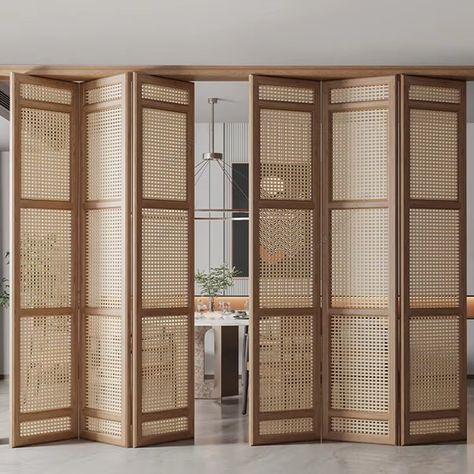 Xiaoli Wind Rattan Woven Sliding Door Teahouse Hotel Store Subareas Screens Balcony Villa Folding Door - AliExpress 15 Sliding Partition Doors, Folding Partition, Folding Doors Interior, Wall Partition Design, Partition Door, Sliding Folding Doors, Condo Interior, Folding Door, Door Design Interior