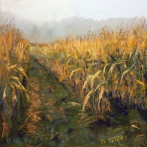 Corn Field Drawing, Agriculture Pictures, Field Drawing, Corn Painting, Corn Field, Painting Pastel, Pastel Landscape, Art Tools Drawing, Seascape Paintings