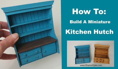 Miniature Hutch, Diy Karton, Kitchen Hutch, Dollhouse Tutorials, Dollhouse Miniature Tutorials, Doll Furniture Diy, Doll House Plans, Dollhouse Miniatures Diy, Mini Kitchen