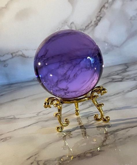 Purple Crystal Ball, Crystal Ball Stand, Remove Negative Energy, Crystal Wind Chimes, Ball Aesthetic, Purple Vibe, Crystal Aesthetic, Amethyst Quartz Crystal, Crystal Goddess