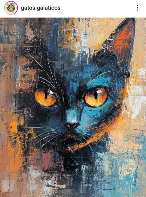 Cat Art Painting, Arte Van Gogh, Kunst Inspiration, Black Cat Art, Cat Artwork, Cat Colors, Cat Portraits, Cat Painting, Cat Illustration