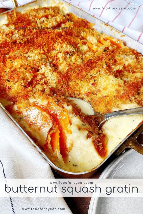 Squash Gratin, Butternut Squash Gratin, Sweet Potato Gratin, Veggie Main Dishes, Mornay Sauce, Au Gratin Recipes, Pumpkin Squash, Potato Gratin, Holiday Eating