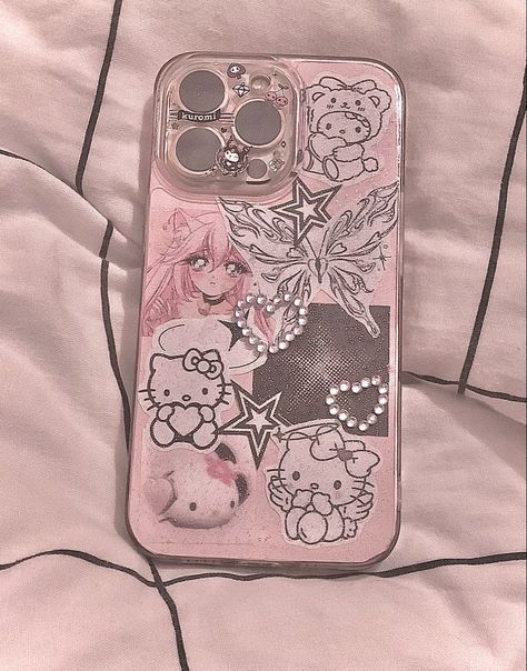 Pink Y2k Phone Case, Pink Phone Case Ideas, 2000s Phone Case, Y2k Iphone Case, Cute Aesthetic Keyboard Wallpaper, Diy Phone Cases Iphone, Aesthetic Keyboard, Y2k Phone Case, Kawaii Hellokitty