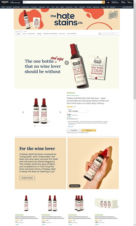 Shampoo Website Design, Amazon Brand Store Design, Amazon Storefront Design, Amazon Storefront, Amazon A+ Content, Wine Stain Remover, Fabric Stain Remover, Red Wine Stains, Stain Remover Carpet