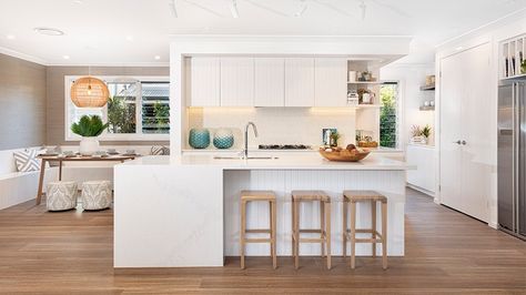 Lotus | 5 Bedroom Home From $466,900* | Brighton Homes Brighton Homes, Benchtop Colours, Kitchen Color Palettes, Freestanding Oven, Stone Benchtop, Calacatta Nuvo, Brighton Houses, Freestanding Cooker, Laminate Colours