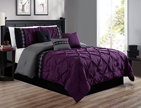 Purple And Gray Bedroom, Sage Green Dark, Purple Crib Bedding, Purple Bedroom Decor, Purple Comforter, Black Bed Set, Purple Bedrooms, Purple Bedroom, Purple Bedding